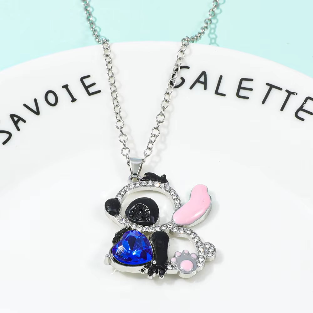 Lilo & Stitch Heart Rhinestone Necklace for Girls Anime Charms Pendant Fashion Jewelry Aesthetic Accessory Birthday Gift