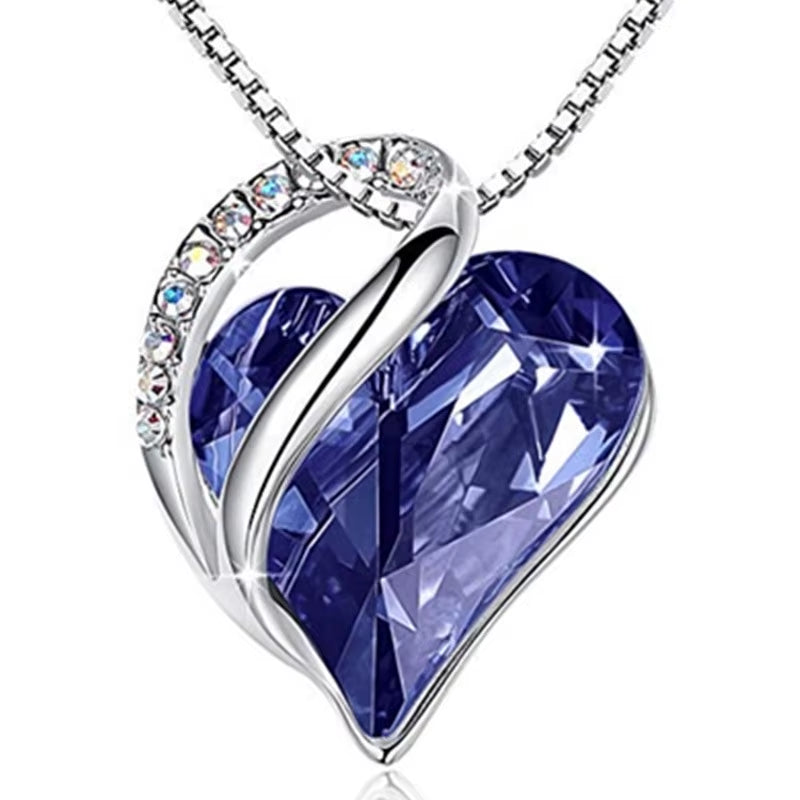 Infinity Love Heart Pendant Necklace adorned with birthstone crystals — a stunning jewelry gift for women.