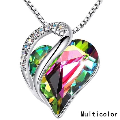 Infinity Love Heart Pendant Necklace adorned with birthstone crystals — a stunning jewelry gift for women.