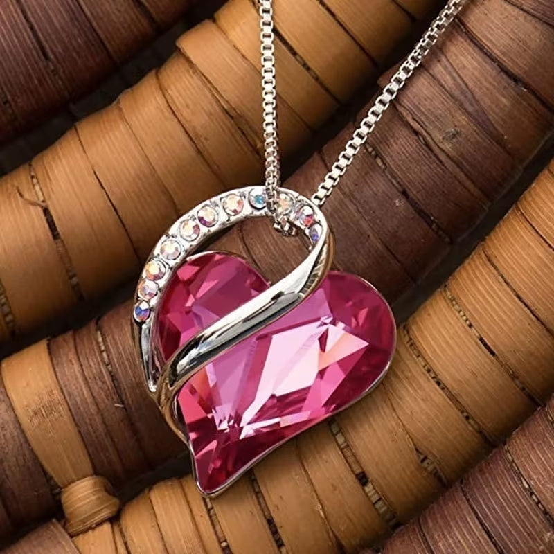 Infinity Love Heart Pendant Necklace adorned with birthstone crystals — a stunning jewelry gift for women.
