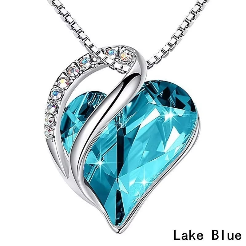 Infinity Love Heart Pendant Necklace adorned with birthstone crystals — a stunning jewelry gift for women.