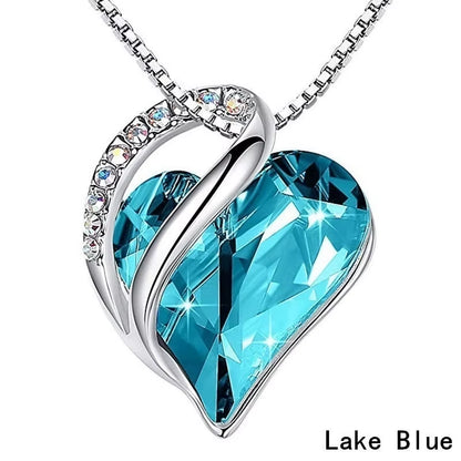 Infinity Love Heart Pendant Necklace adorned with birthstone crystals — a stunning jewelry gift for women.