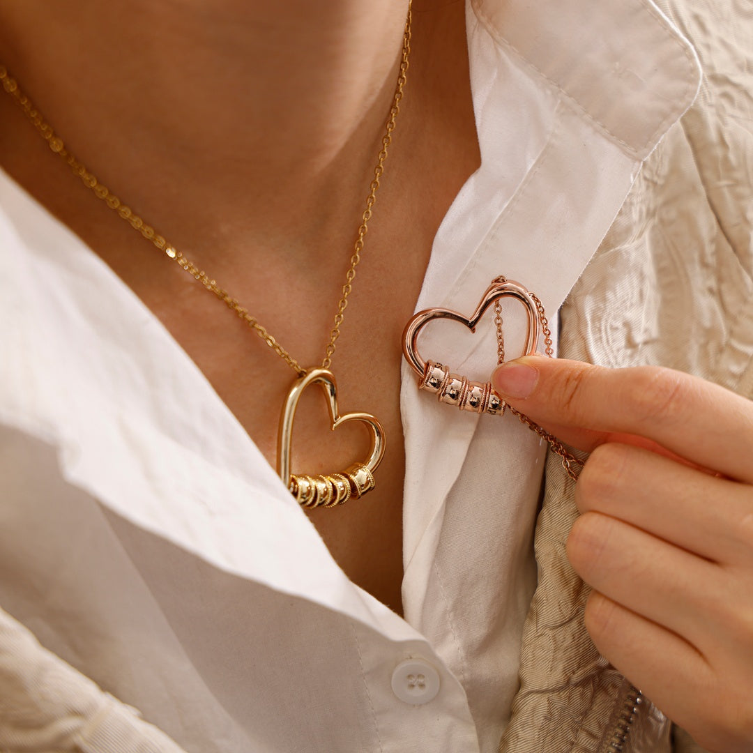 Charming Heart Necklace with Engraved Beads
