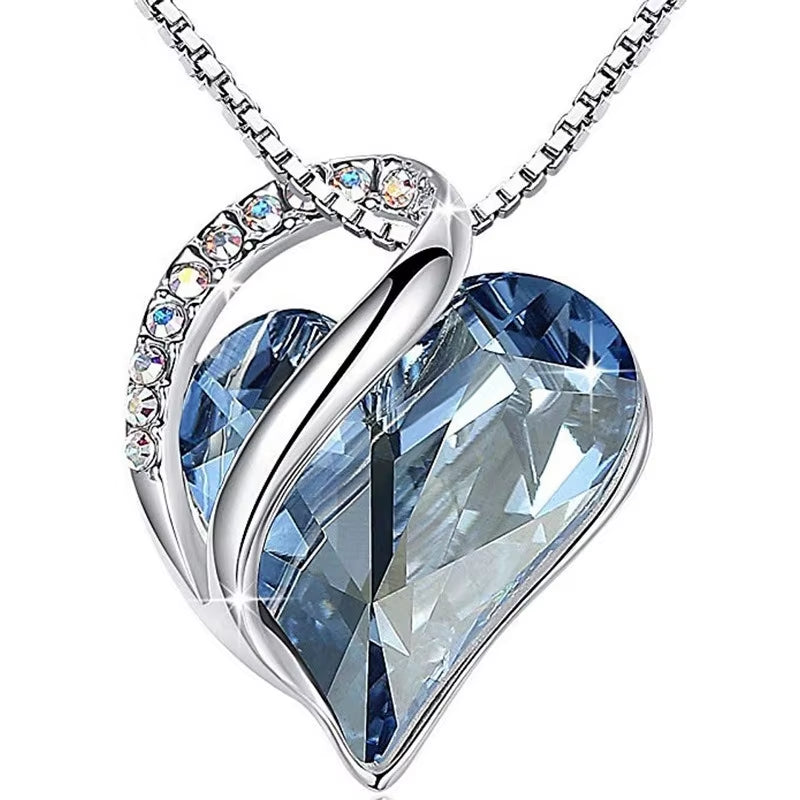 Infinity Love Heart Pendant Necklace adorned with birthstone crystals — a stunning jewelry gift for women.