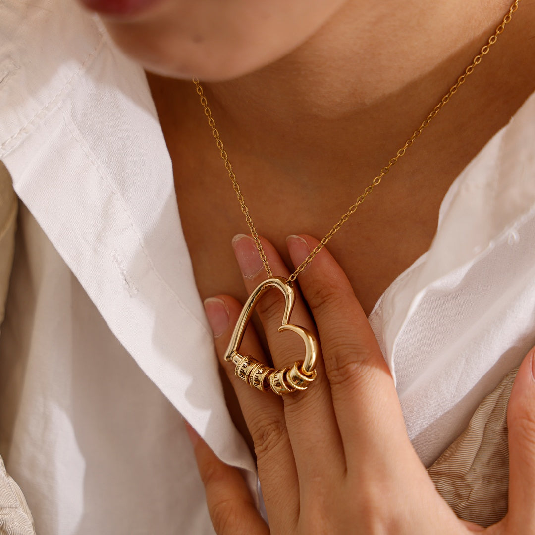 Charming Heart Necklace with Engraved Beads