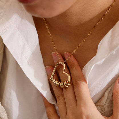 Charming Heart Necklace with Engraved Beads