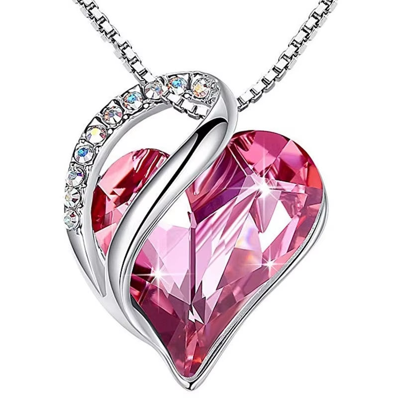 Infinity Love Heart Pendant Necklace adorned with birthstone crystals — a stunning jewelry gift for women.