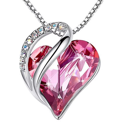 Infinity Love Heart Pendant Necklace adorned with birthstone crystals — a stunning jewelry gift for women.