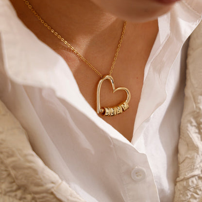 Charming Heart Necklace with Engraved Beads