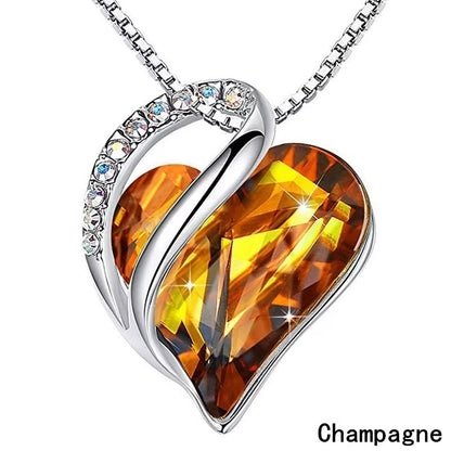 Infinity Love Heart Pendant Necklace adorned with birthstone crystals — a stunning jewelry gift for women.