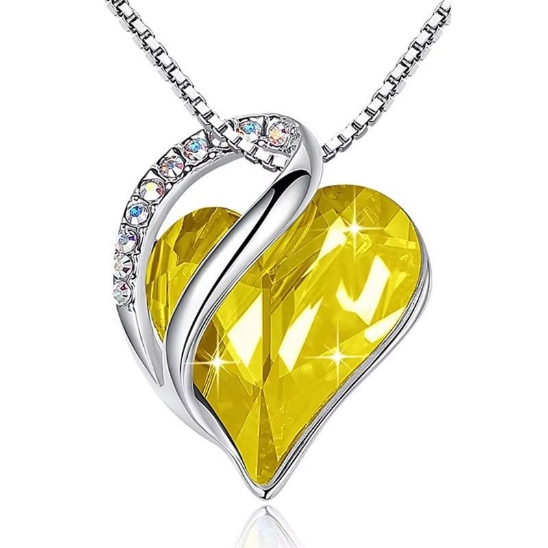 Infinity Love Heart Pendant Necklace adorned with birthstone crystals — a stunning jewelry gift for women.