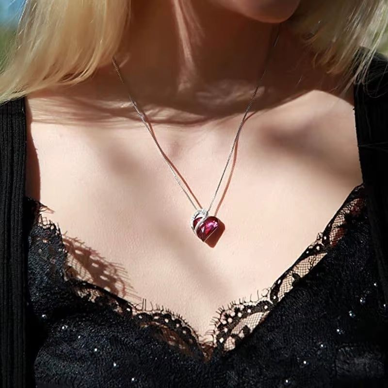 Infinity Love Heart Pendant Necklace adorned with birthstone crystals — a stunning jewelry gift for women.