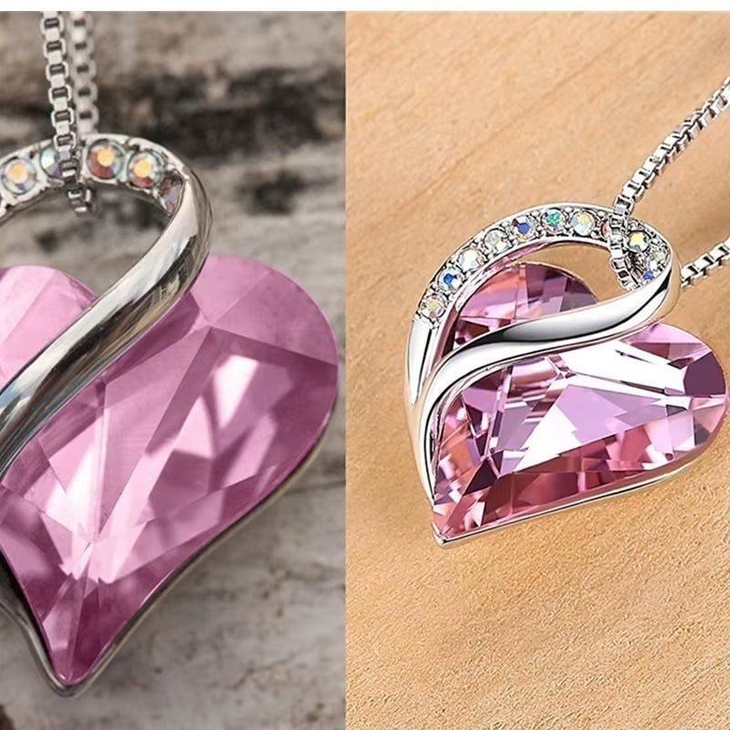 Infinity Love Heart Pendant Necklace adorned with birthstone crystals — a stunning jewelry gift for women.