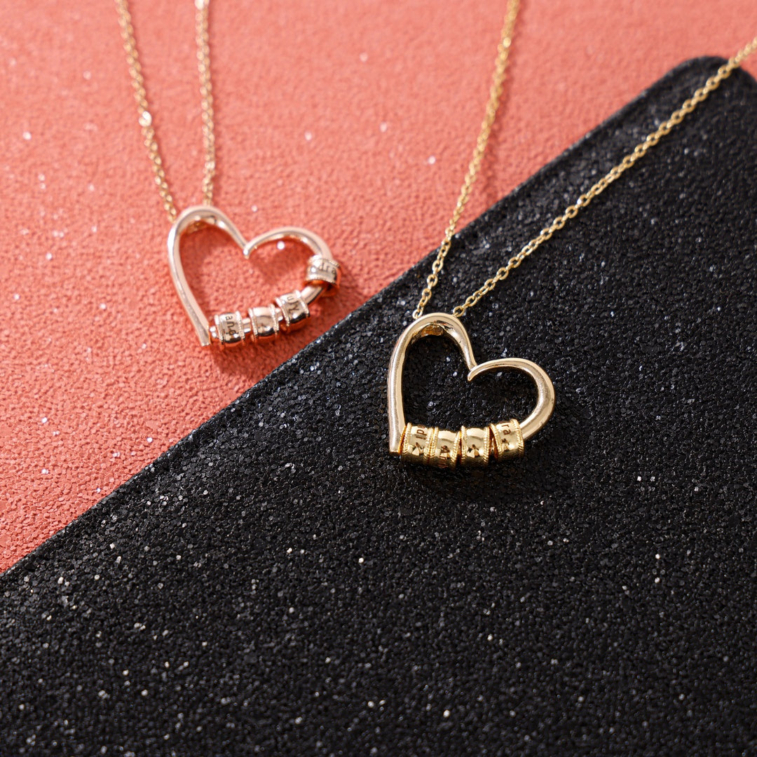 Charming Heart Necklace with Engraved Beads