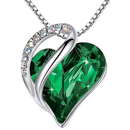 Infinity Love Heart Pendant Necklace adorned with birthstone crystals — a stunning jewelry gift for women.