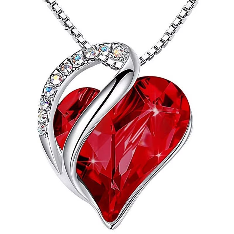 Infinity Love Heart Pendant Necklace adorned with birthstone crystals — a stunning jewelry gift for women.