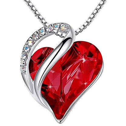 Infinity Love Heart Pendant Necklace adorned with birthstone crystals — a stunning jewelry gift for women.