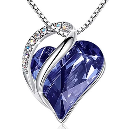 Infinity Love Heart Pendant Necklace adorned with birthstone crystals — a stunning jewelry gift for women.