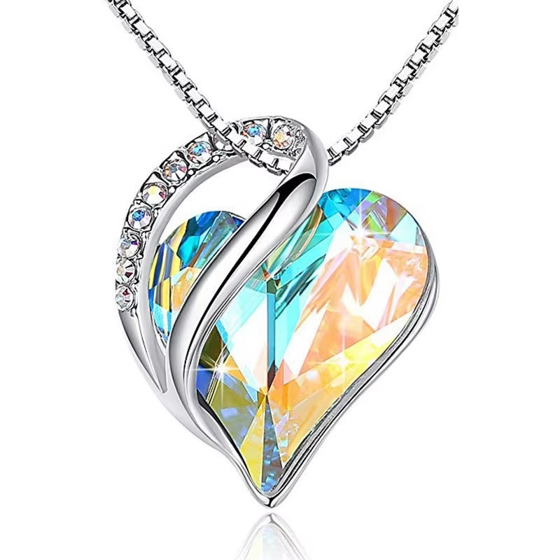 Infinity Love Heart Pendant Necklace adorned with birthstone crystals — a stunning jewelry gift for women.