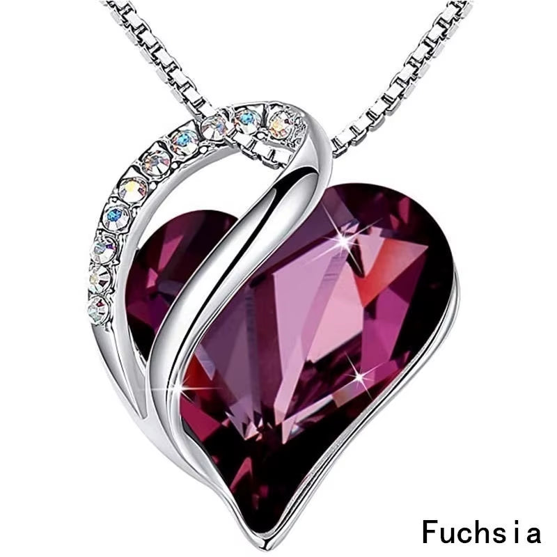 Infinity Love Heart Pendant Necklace adorned with birthstone crystals — a stunning jewelry gift for women.