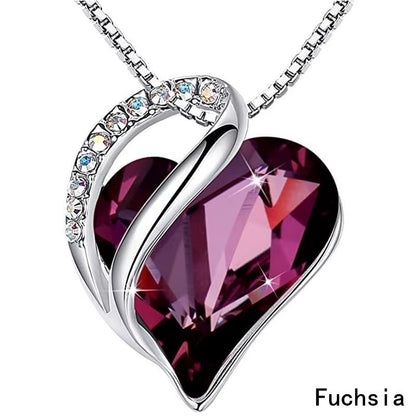Infinity Love Heart Pendant Necklace adorned with birthstone crystals — a stunning jewelry gift for women.
