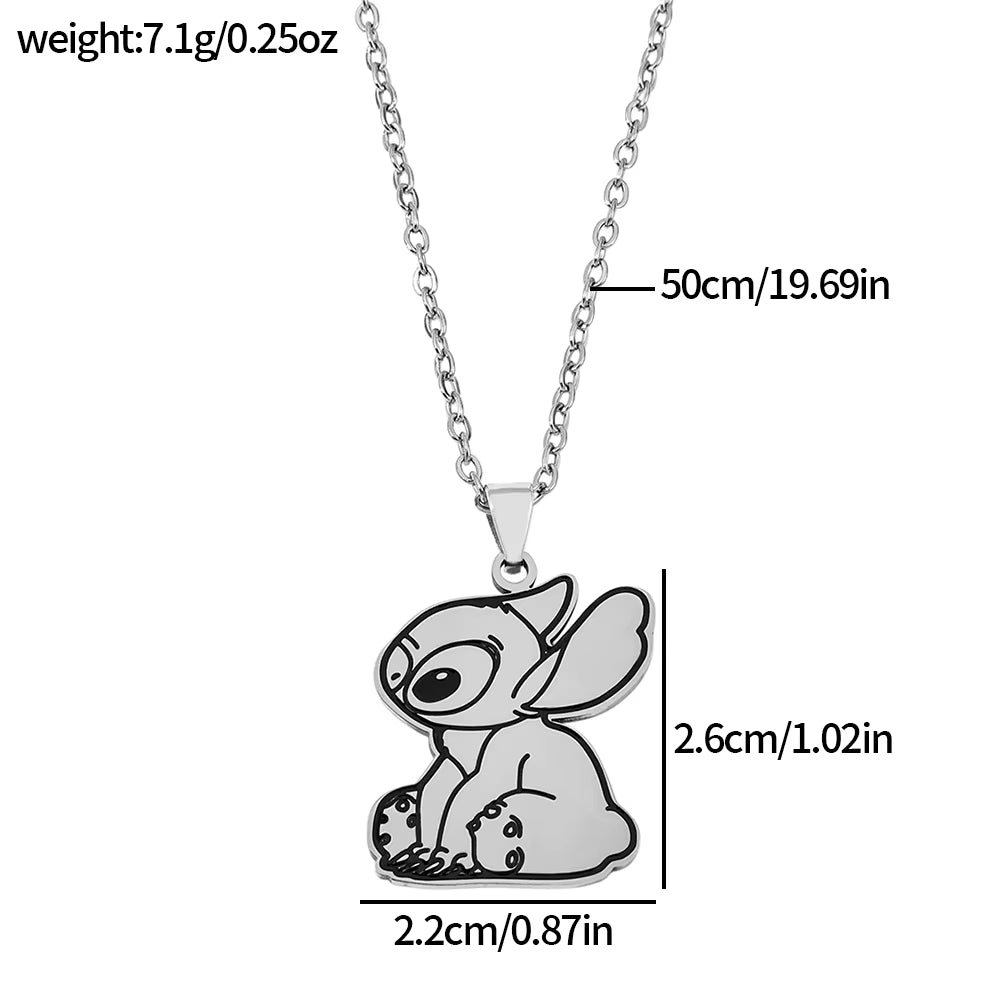Lilo & Stitch Heart Rhinestone Necklace for Girls Anime Charms Pendant Fashion Jewelry Aesthetic Accessory Birthday Gift