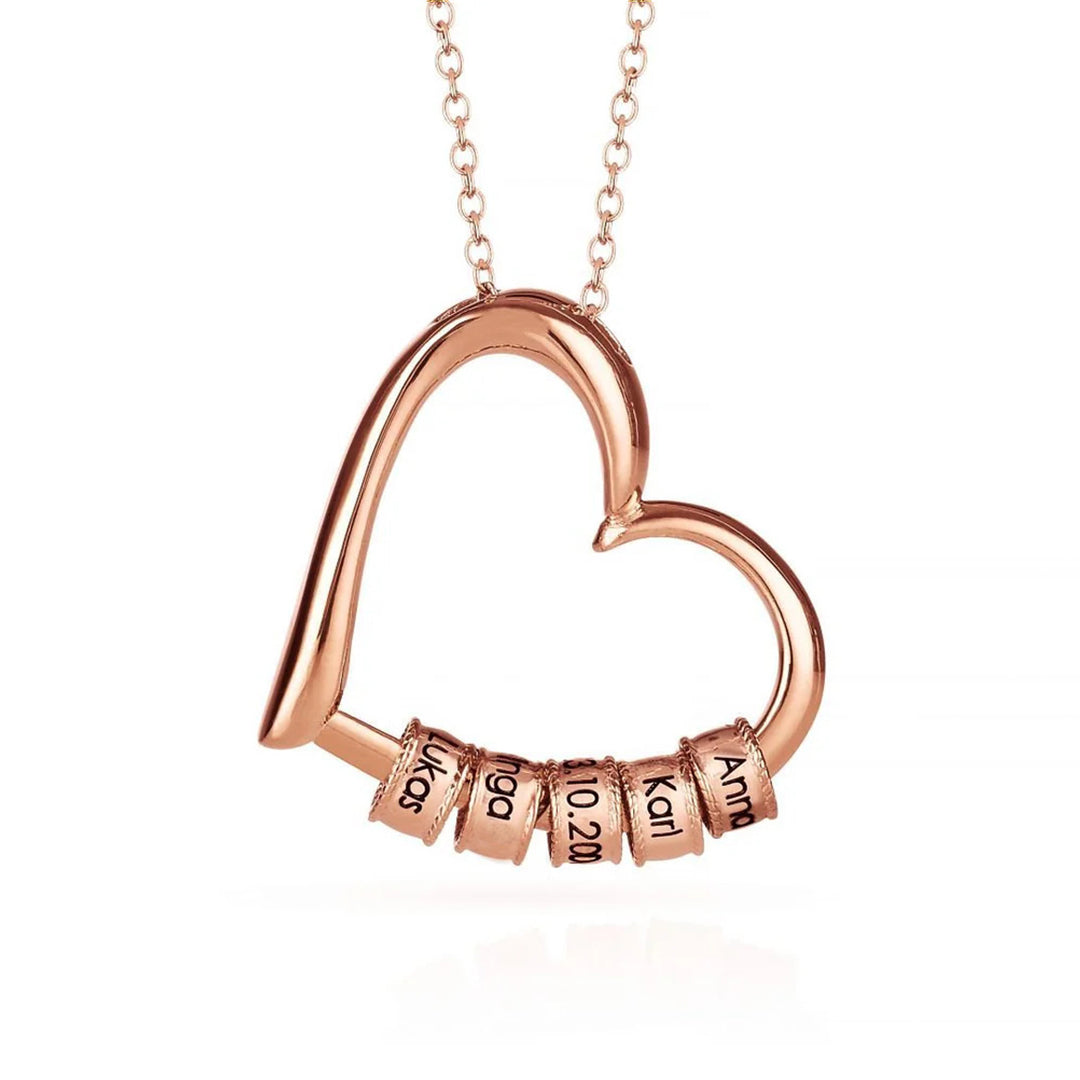Charming Heart Necklace with Engraved Beads
