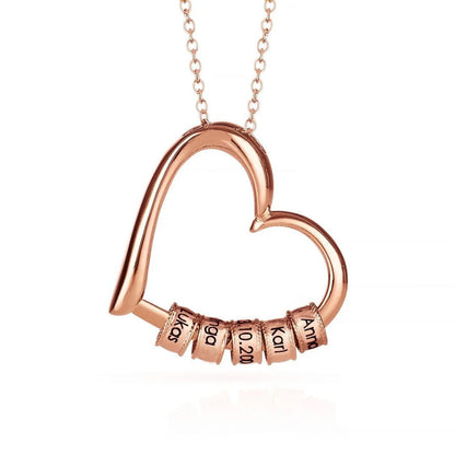 Charming Heart Necklace with Engraved Beads