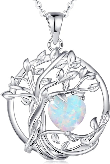 Birthstone Tree of Life Pendant crafted in sterling silver — a meaningful gemstone necklace ideal for gifting to Mom, your wife, or her on birthdays, anniversaries, or Christmas.