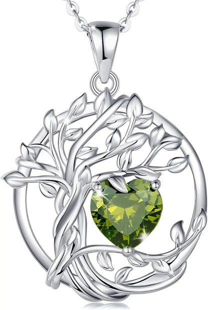 Birthstone Tree of Life Pendant crafted in sterling silver — a meaningful gemstone necklace ideal for gifting to Mom, your wife, or her on birthdays, anniversaries, or Christmas.