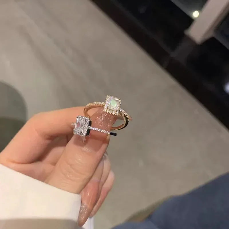 Elegant Square Moissanite Ring for Women, featuring an adjustable gold-color band — a timeless choice for engagements, weddings, or special occasions.