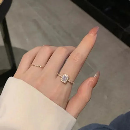 Elegant Square Moissanite Ring for Women, featuring an adjustable gold-color band — a timeless choice for engagements, weddings, or special occasions.
