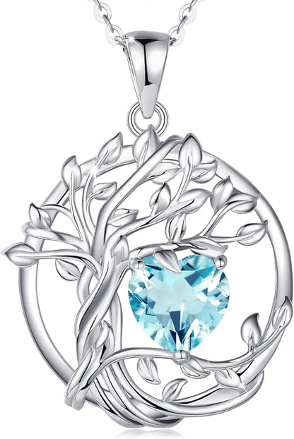Birthstone Tree of Life Pendant crafted in sterling silver — a meaningful gemstone necklace ideal for gifting to Mom, your wife, or her on birthdays, anniversaries, or Christmas.