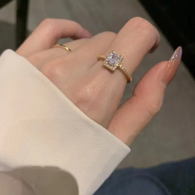 Elegant Square Moissanite Ring for Women, featuring an adjustable gold-color band — a timeless choice for engagements, weddings, or special occasions.