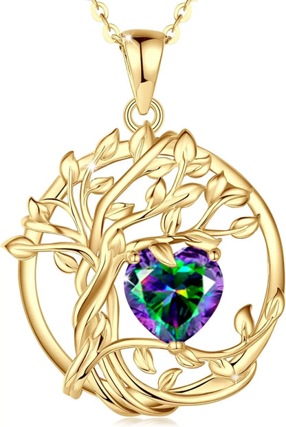 Birthstone Tree of Life Pendant crafted in sterling silver — a meaningful gemstone necklace ideal for gifting to Mom, your wife, or her on birthdays, anniversaries, or Christmas.
