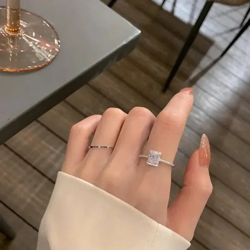 Elegant Square Moissanite Ring for Women, featuring an adjustable gold-color band — a timeless choice for engagements, weddings, or special occasions.
