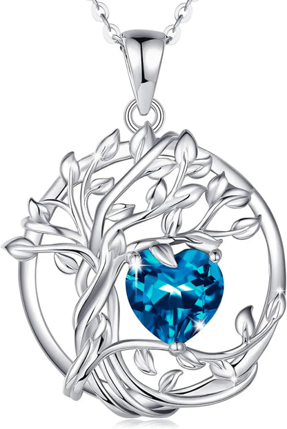 Birthstone Tree of Life Pendant crafted in sterling silver — a meaningful gemstone necklace ideal for gifting to Mom, your wife, or her on birthdays, anniversaries, or Christmas.
