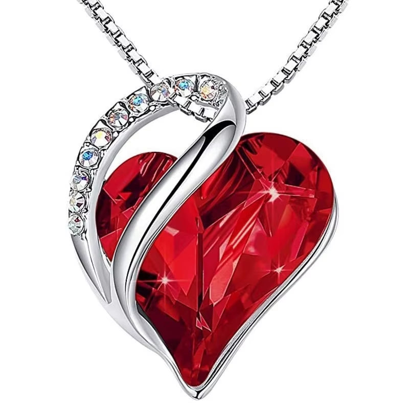 Infinity Love Heart Pendant Necklace adorned with birthstone crystals — a stunning jewelry gift for women.