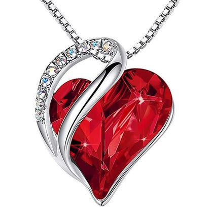 Infinity Love Heart Pendant Necklace adorned with birthstone crystals — a stunning jewelry gift for women.