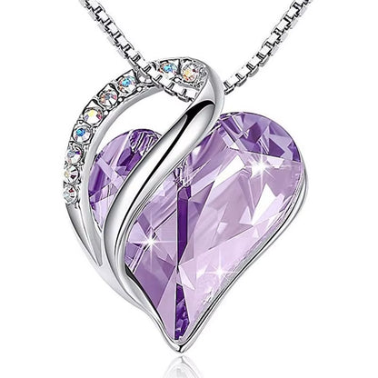 Infinity Love Heart Pendant Necklace adorned with birthstone crystals — a stunning jewelry gift for women.